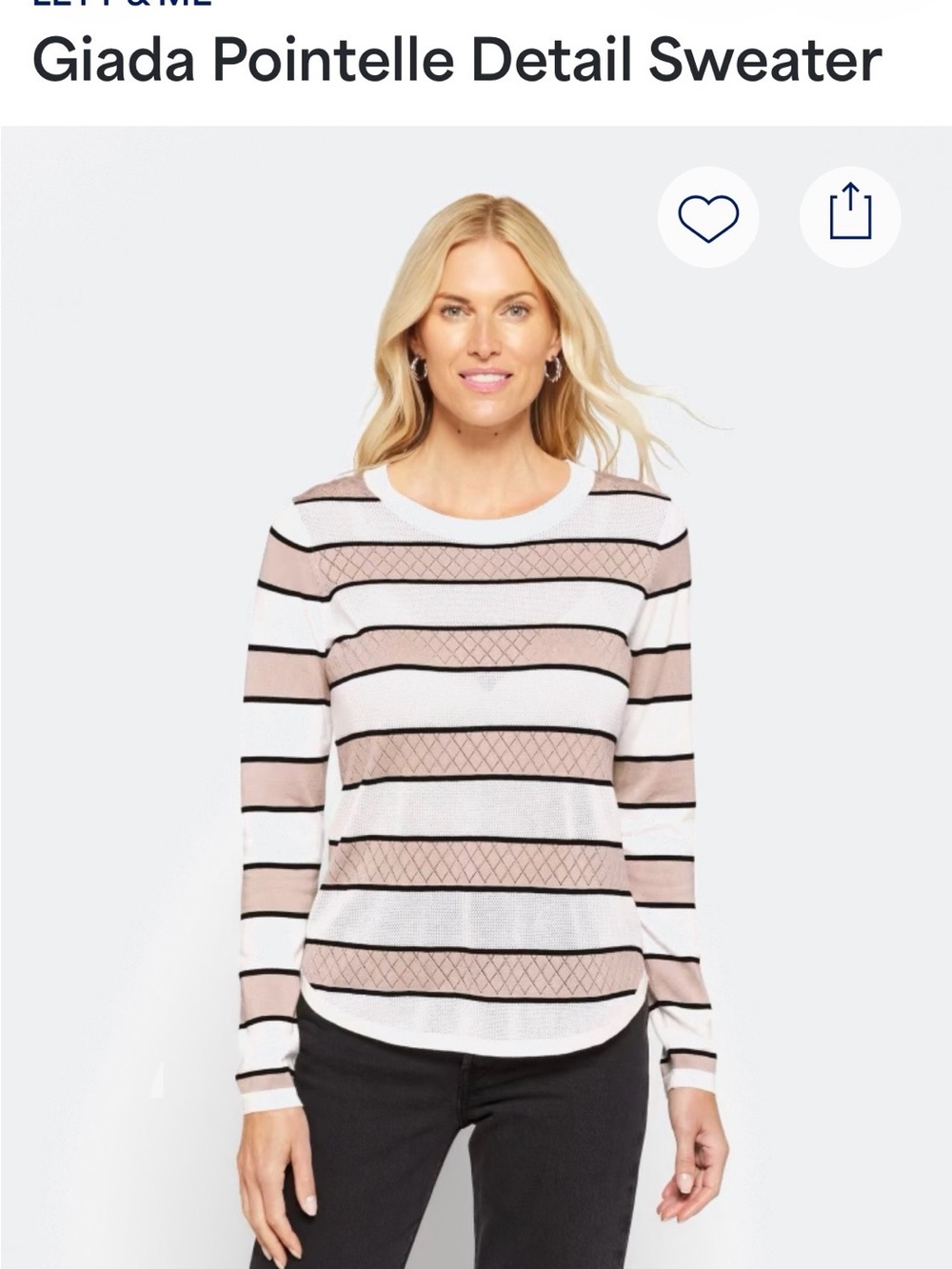 Ada Striped Pointelle Knit Sweater in Blush, White & Black
